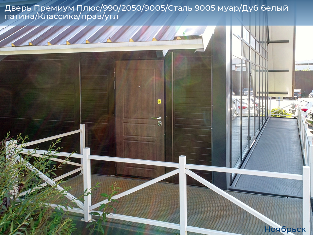 Дверь Премиум Плюс/990/2050/9005/Сталь 9005 муар/Дуб белый патина/Классика/прав/угл, 